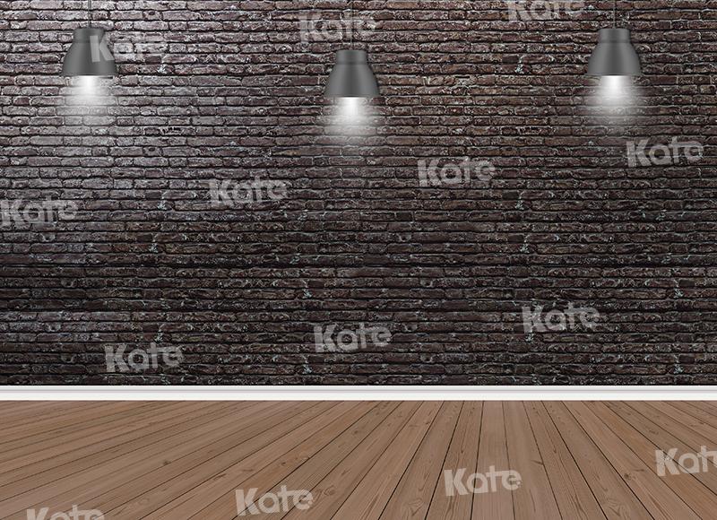 Kate Fondo de piso de madera de luces de pared de ladrillo para fotografía