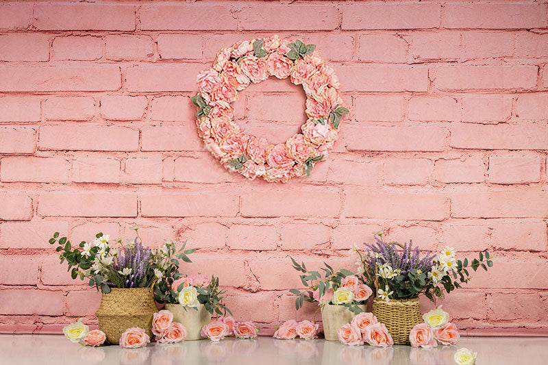 Kate Telón de fondo floral de primavera \ día de la madre de pared de ladrillo rosa por Jia Chan Photography
