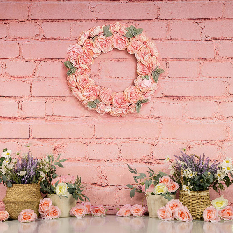 Kate Telón de fondo floral de primavera \ día de la madre de pared de ladrillo rosa por Jia Chan Photography