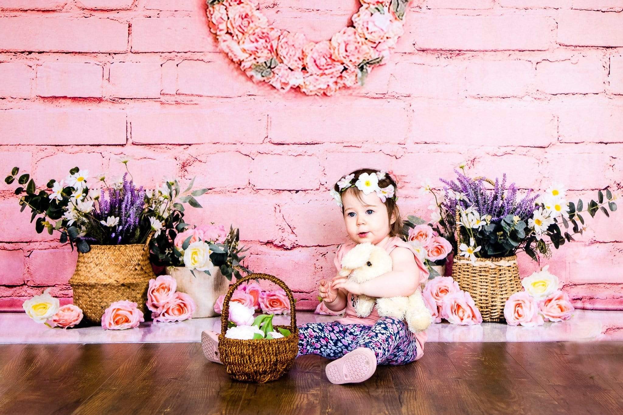 Cargar imagen en el visor de la galería, Katebackdrop£ºKate Pink Brick Wall Spring\Mother&#39;s Day Floral Backdrop Designed by Jia Chan Photography