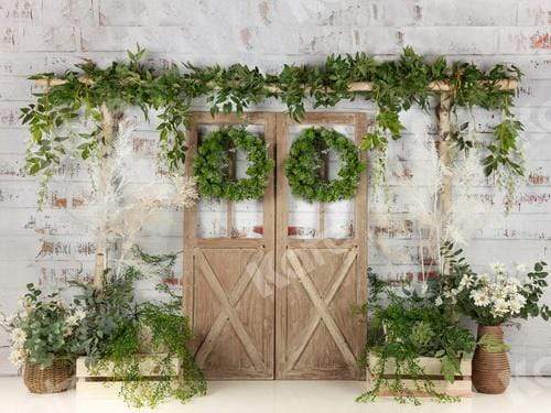 Katebackdrop：Kate Spring Green Plants Barn Door Backdrop Designed by Jia Chan Photography