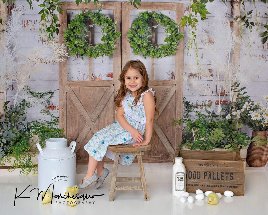 Katebackdrop：Kate Spring Green Plants Barn Door Backdrop Designed by Jia Chan Photography