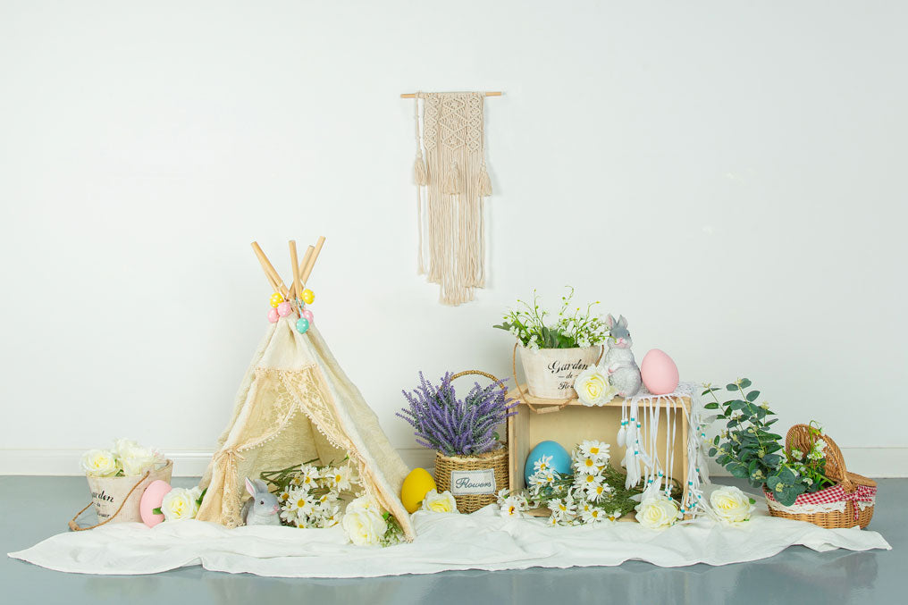 Kate Telón de fondo de decoración de huevo floral de primavera \ Pascua