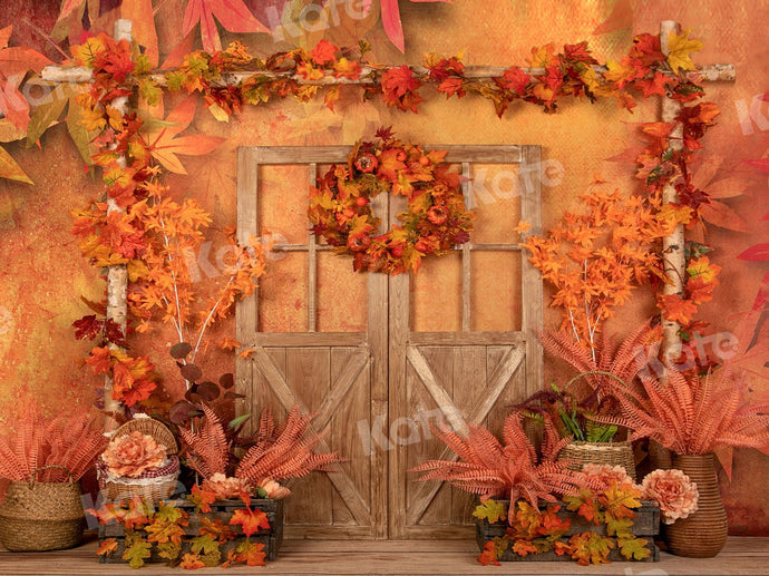 Kate Fondo de puerta de madera con hojas de arce otoñal otoño diseñado por Jia Chan Photography
