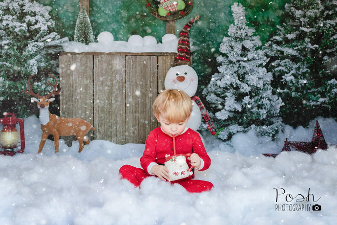 Kate Fondo al aire libre del muñeco de nieve de Navidad diseñado por Jia Chan Photography