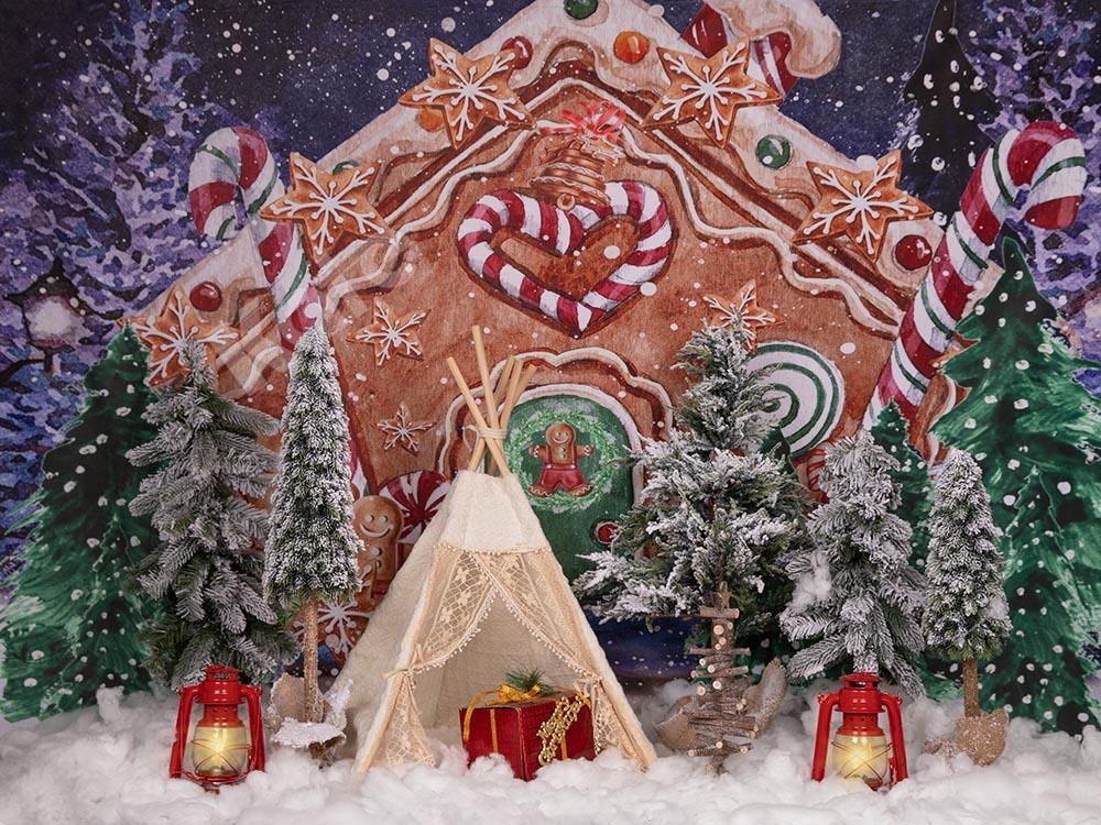 Kate Telón de fondo de tienda de casa de pan de jengibre navideño Navidad diseñado por Emetselch