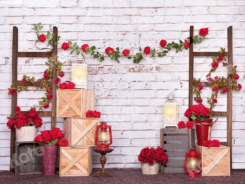 Kate Fondo de pared de ladrillo blanco con rosas de San Valentín diseñado por Emetselch
