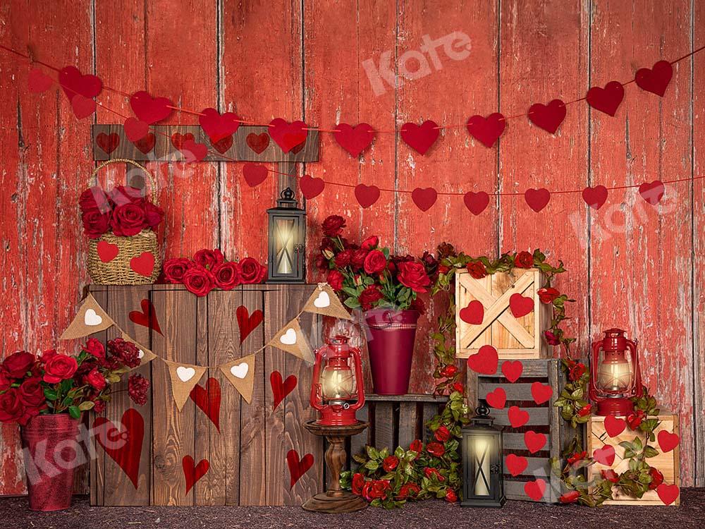 Kate Fondo de pared de madera roja con rosas de San Valentín diseñado por Emetselch