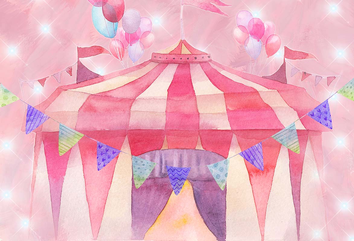 Cargar imagen en el visor de la galería, Kate Cake Smash Telón de fondo de circo rosa diseñado por GQ