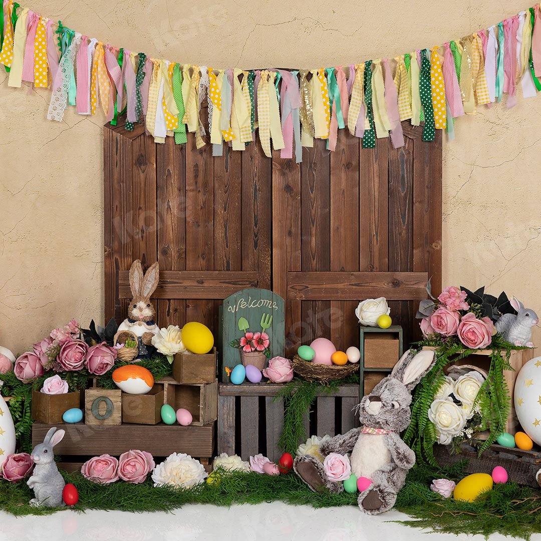 Kate Fondo de puerta de conejos de conejos de huevos de Pascua diseñado por Emet Selch