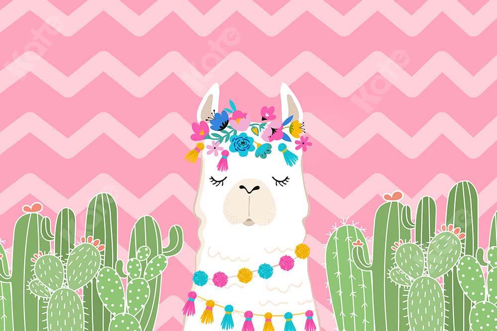 Kate Cake Smash cumpleaños cactus alpaca Fondo de rayas rosadas diseñado por Chain Photography