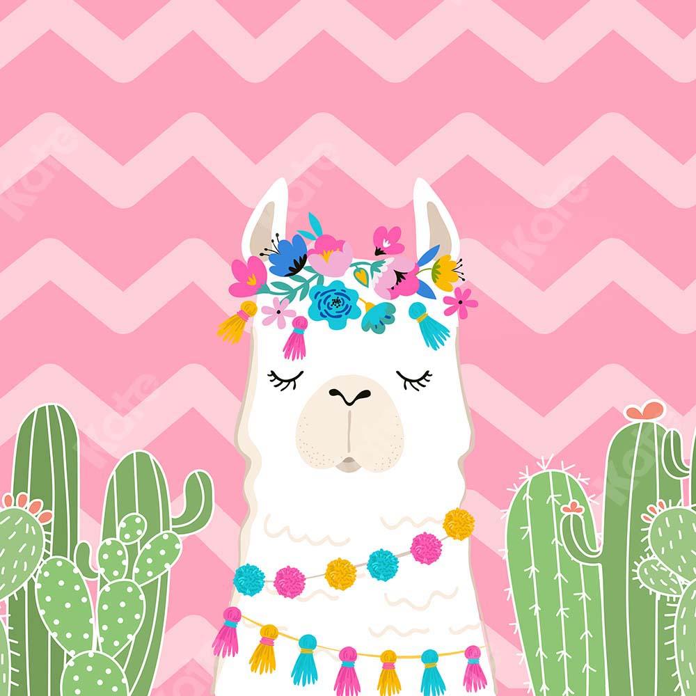 Kate Cake Smash cumpleaños cactus alpaca Fondo de rayas rosadas diseñado por Chain Photography