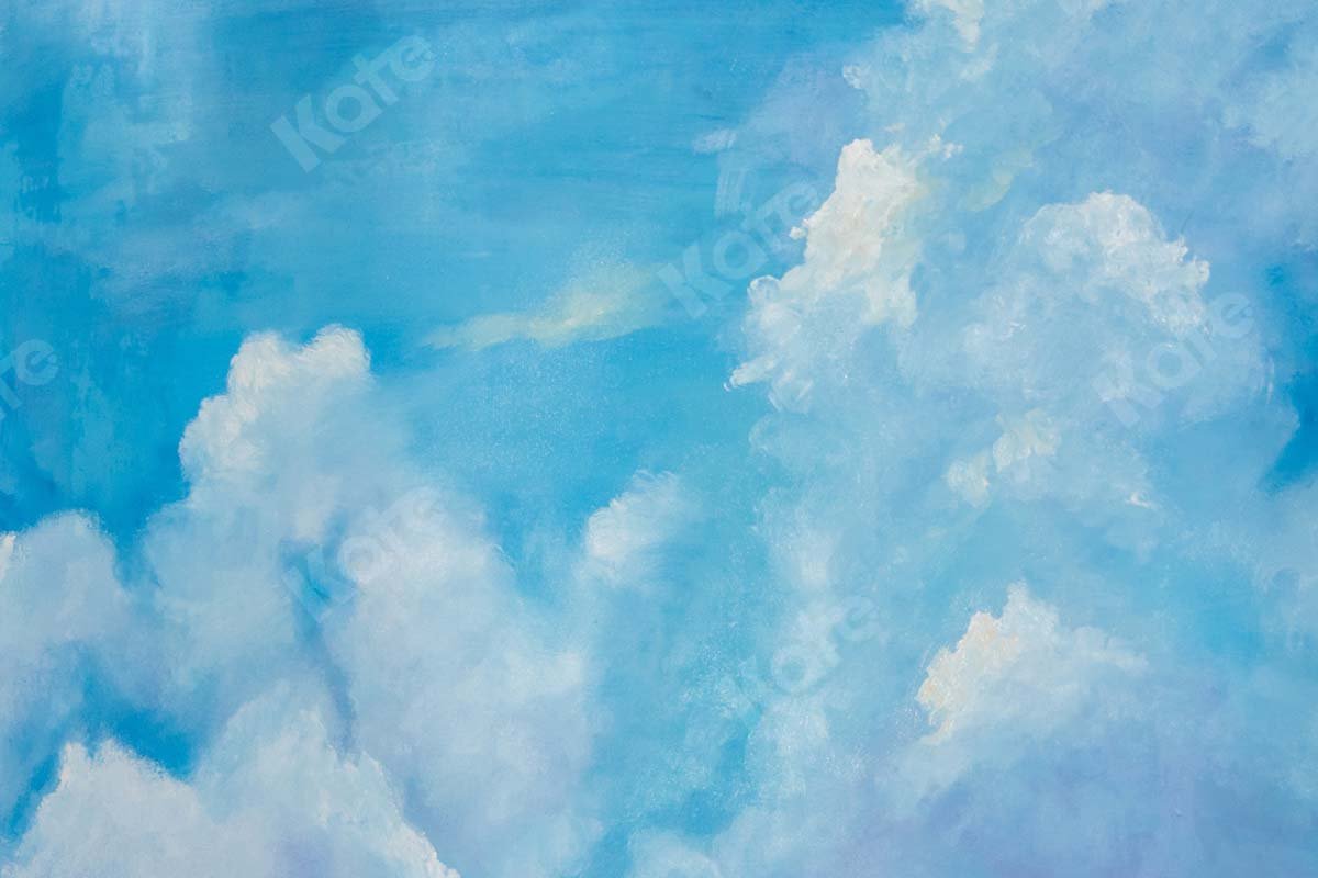 Cargar imagen en el visor de la galería, Kate Fine Art Telón de fondo de cumpleaños de nubes blancas de cielo azul diseñado por GQ