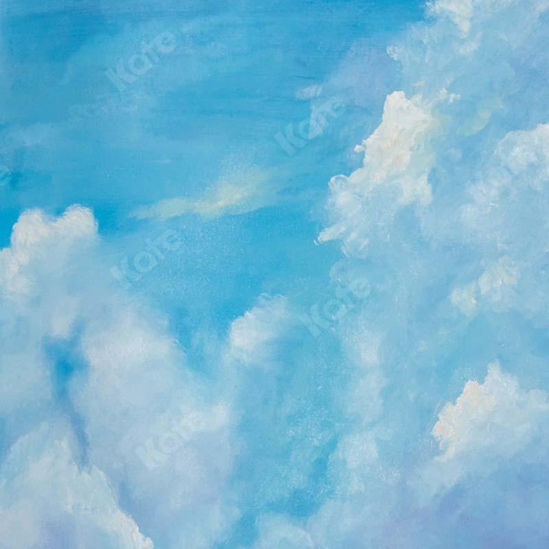 Cargar imagen en el visor de la galería, Kate Fine Art Telón de fondo de cumpleaños de nubes blancas de cielo azul diseñado por GQ