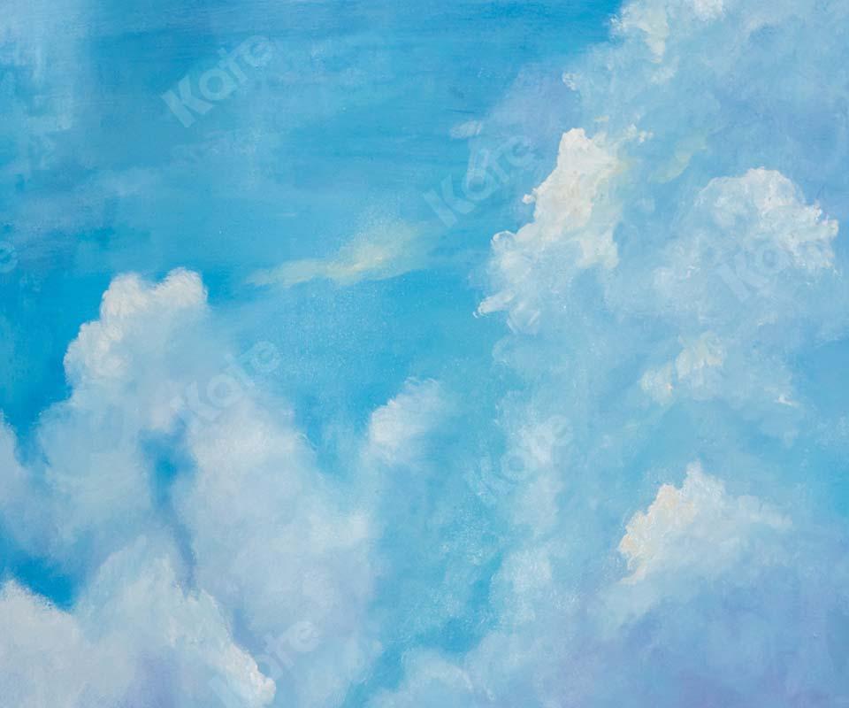 Kate Fine Art Telón de fondo de cumpleaños de nubes blancas de cielo azul diseñado por GQ