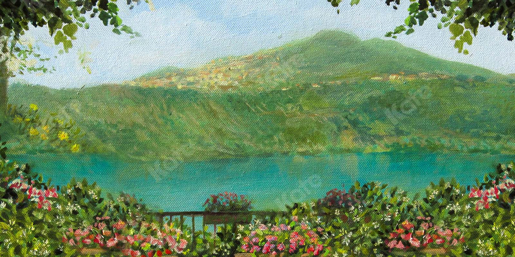 Kate Fine Art Fondo de escena de lago de jardín de primavera diseñado por GQ