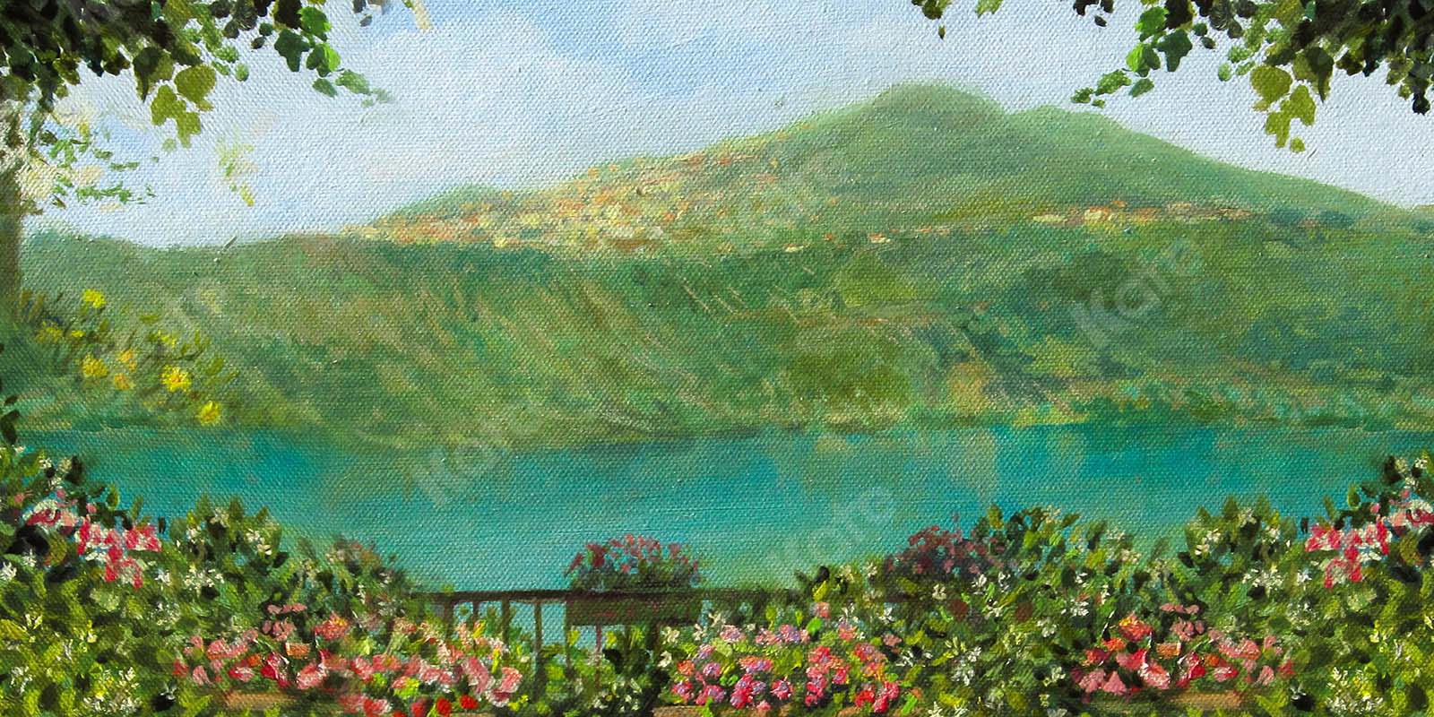 Cargar imagen en el visor de la galería, Kate Fine Art Fondo de escena de lago de jardín de primavera diseñado por GQ