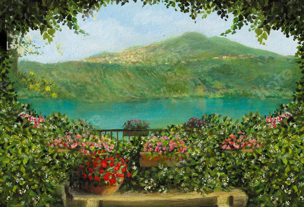 Kate Fine Art Fondo de escena de lago de jardín de primavera diseñado por GQ