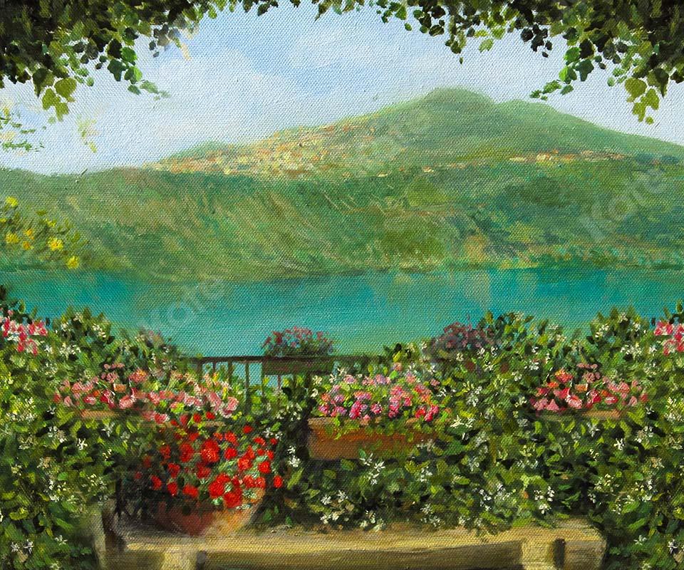 Kate Fine Art Fondo de escena de lago de jardín de primavera diseñado por GQ