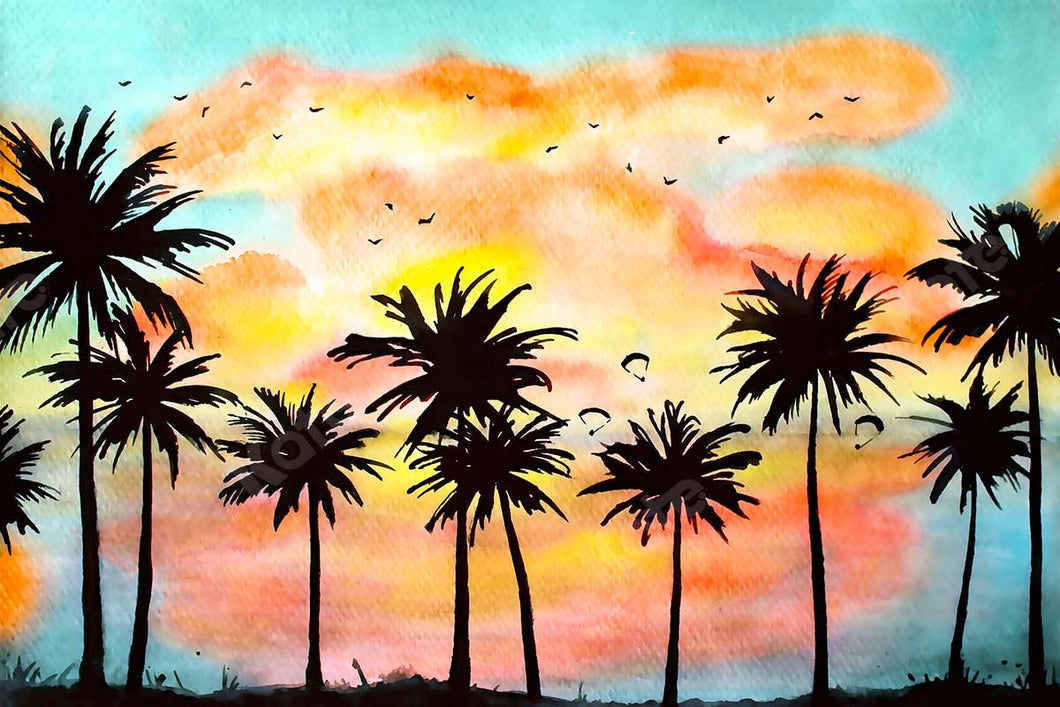 Kate Telón de fondo de verano con árboles de coco diseñado por GQ