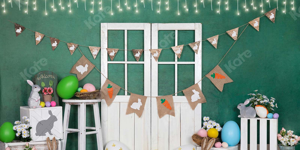 Kate Huevo de Pascua Conejito Linterna Puerta blanca Fondo verde Diseñado por Emet Selch
