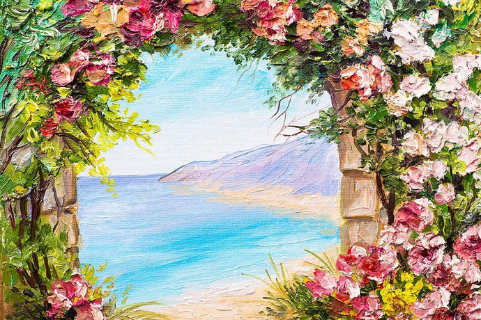 Kate Telón de fondo de boda de jardín de puerta de flores de mar de playa de verano diseñado por GQ