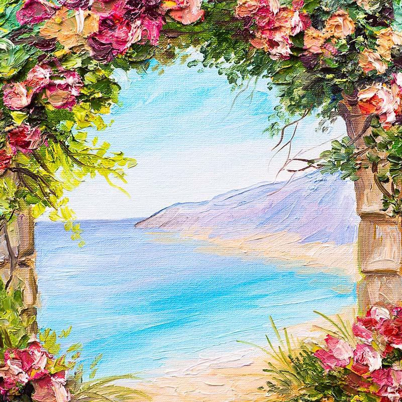 Kate Telón de fondo de boda de jardín de puerta de flores de mar de playa de verano diseñado por GQ
