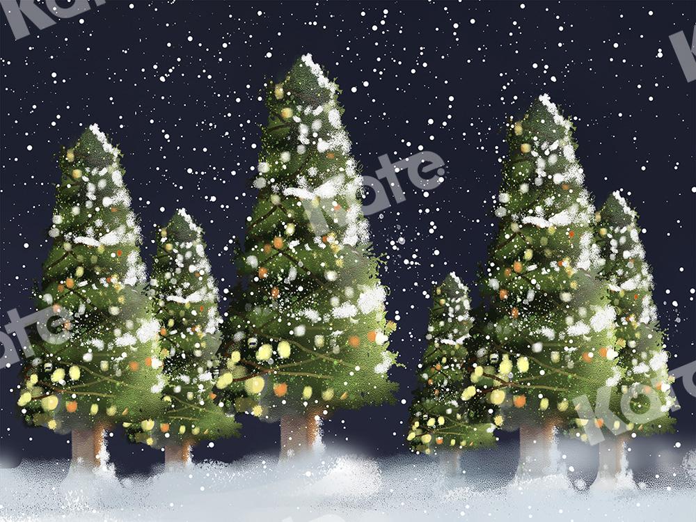 Kate Fondo de Navidad Árboles de Navidad con luces Noche de nieve Diseñado por Chain Photography