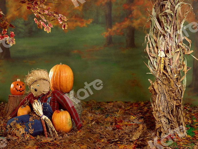 Kate Calabazas espantapájaros de fondo de otoño Halloween diseñadas por Emetselch