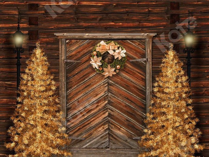 Kate Telón de fondo de Navidad Árboles de Navidad dorados y puerta diseñados por Chain Photography