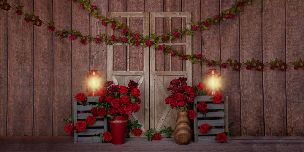 Kate Fondo de luces de madera de rosas rojas de San Valentín diseñado por Emetselch