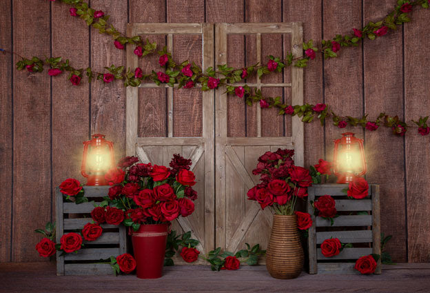 Kate Fondo de luces de madera de rosas rojas de San Valentín diseñado por Emetselch