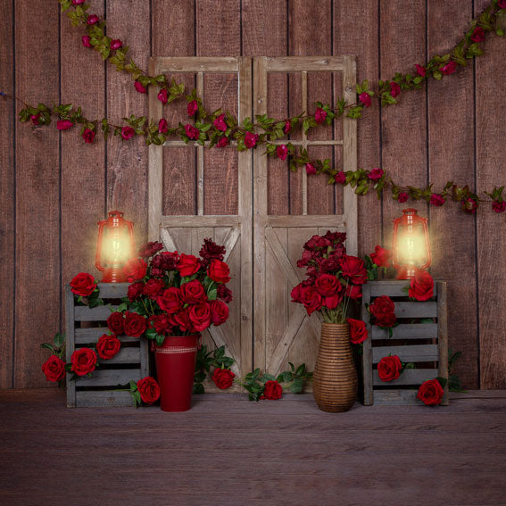 Kate Fondo de luces de madera de rosas rojas de San Valentín diseñado por Emetselch