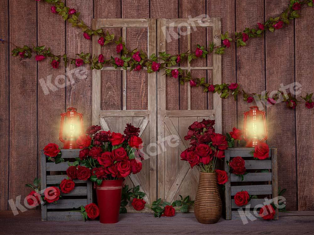 Kate Fondo de luces de madera de rosas rojas de San Valentín diseñado por Emetselch