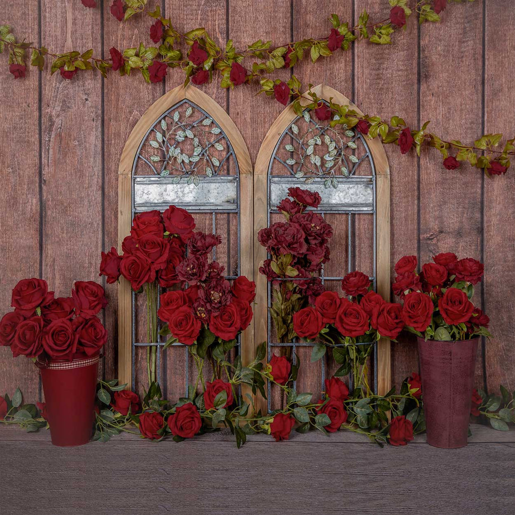 Kate Fondo de ventana de madera de rosas rojas de San Valentín diseñado por Emetselch