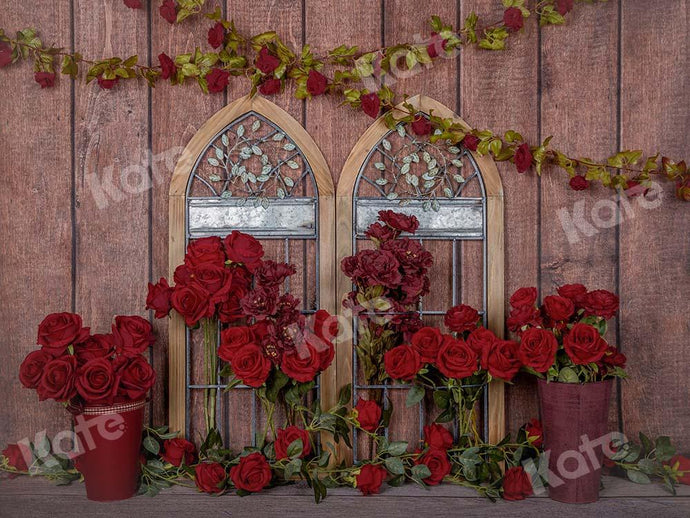 Kate Fondo de ventana de madera de rosas rojas de San Valentín diseñado por Emetselch