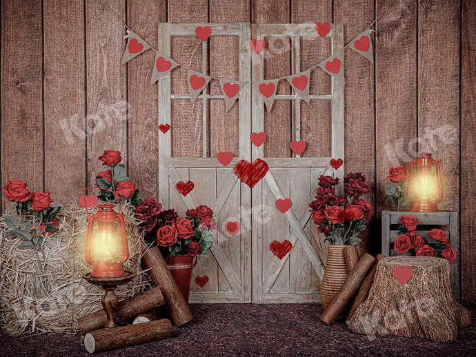 Kate Telón de fondo de luces de puerta blanca de rosas de San Valentín diseñado por Emetselch