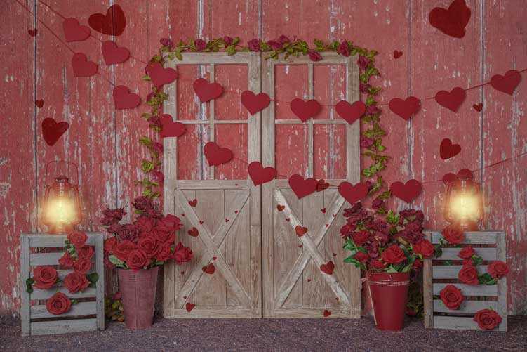 Kate Fondo de madera rojo con luces de rosas de San Valentín diseñado por Emetselch