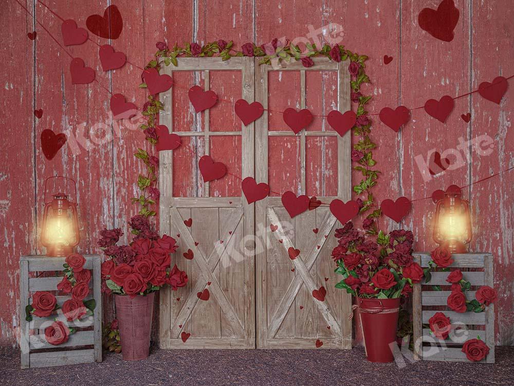 Kate Fondo de madera rojo con luces de rosas de San Valentín diseñado por Emetselch