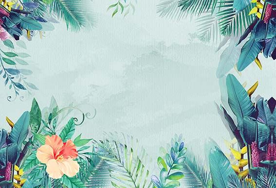 Cargar imagen en el visor de la galería, Kate Fondo azul claro de hojas de palmera de verano diseñado por Chain Photography