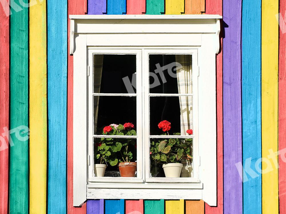 Kate Colorido fondo de ventana arcoíris madera diseñado por Emetselch
