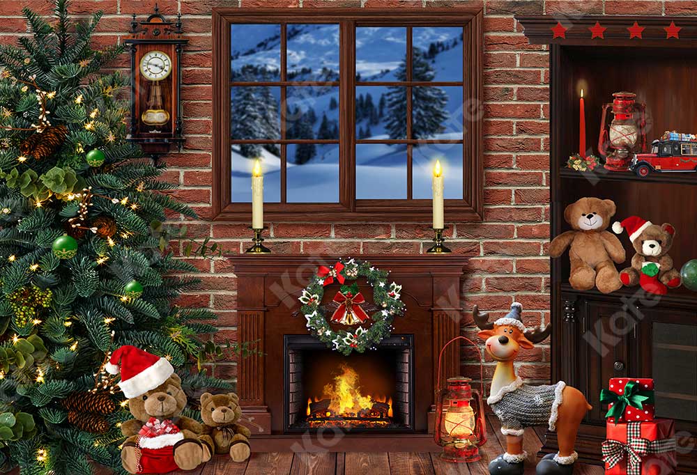 Kate Navidad Osito ventana chimenea telón de fondo para fotografía diseñado por Emetselch