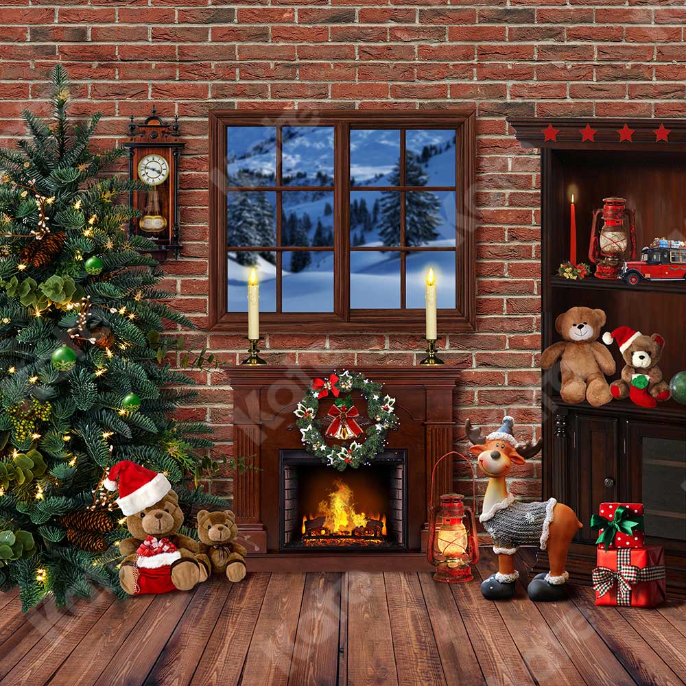 Kate Navidad Osito ventana chimenea telón de fondo para fotografía diseñado por Emetselch