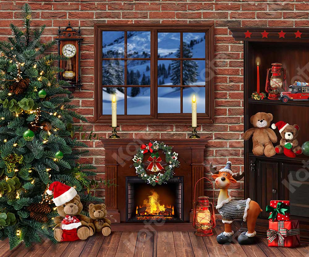 Kate Navidad Osito ventana chimenea telón de fondo para fotografía diseñado por Emetselch