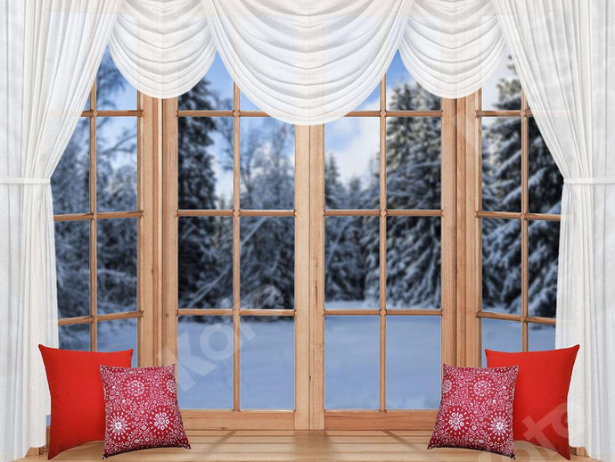 Kate Navidad / Invierno Ventana Nieve Bosque Escena Diseñado por Chain Photography