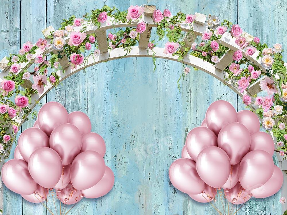 Kate Telón de fondo de arco de rosas con globos de San Valentín diseñado por Chain Photography