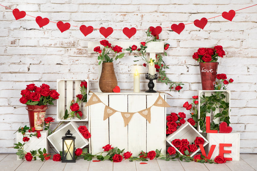 Kate Soporte de rosas de San Valentín Fondo de pared de ladrillo blanco diseñado por Emetselch