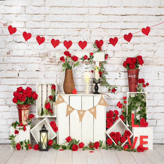 Kate Soporte de rosas de San Valentín Fondo de pared de ladrillo blanco diseñado por Emetselch