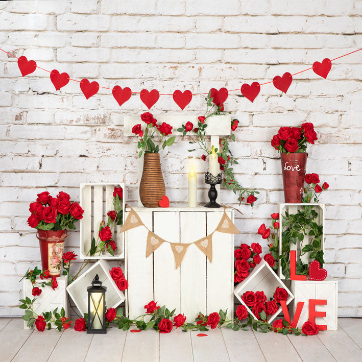Kate Soporte de rosas de San Valentín Fondo de pared de ladrillo blanco diseñado por Emetselch