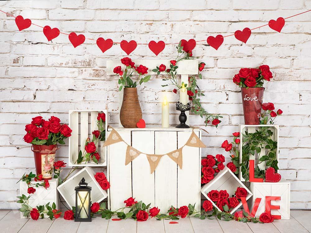 Kate Soporte de rosas de San Valentín Fondo de pared de ladrillo blanco diseñado por Emetselch